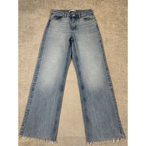 Zara Jeans Womens 6 30x29.5 Blue Straight Leg High Rise Raw Hem Read